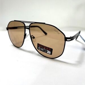 New GUESS Aviator Sunglasses GO00096 Double Bridge Black Light Brown Lens